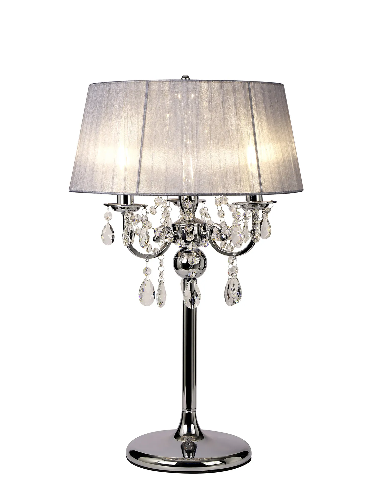 Olivia Polished Chrome-Grey Crystal Table Lamps Diyas Shaded Table Lamps